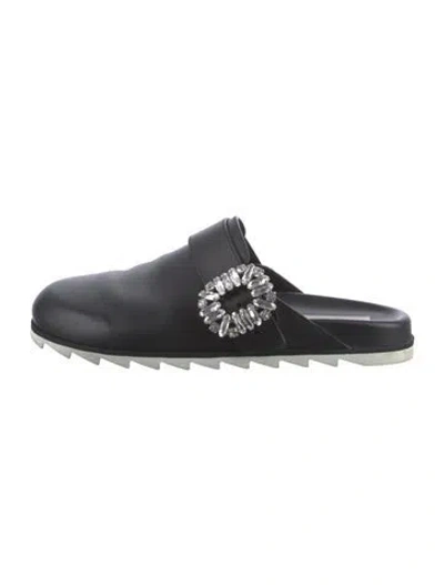 Pre-owned Roger Vivier Leather Crystal Embellishments Mules In Black