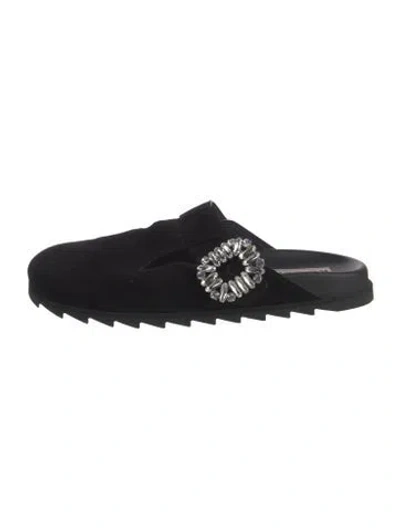 Pre-owned Roger Vivier Leather Crystal Embellishments Mules In Black