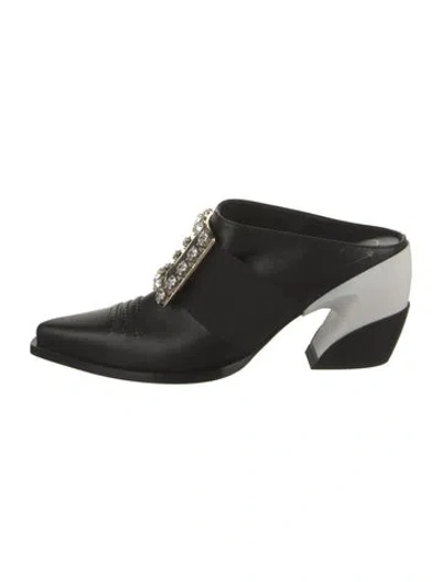 Pre-owned Roger Vivier Leather Crystal Embellishments Mules In Black
