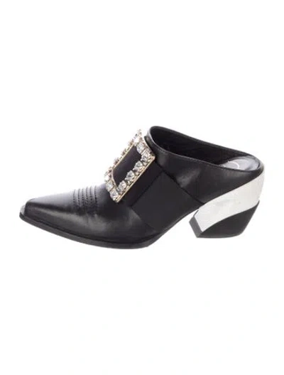 Pre-owned Roger Vivier Leather Crystal Embellishments Mules In Blue