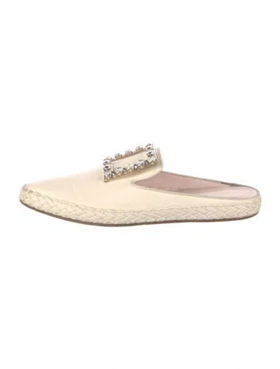 Pre-owned Roger Vivier Leather Crystal Embellishments Mules In Neutral