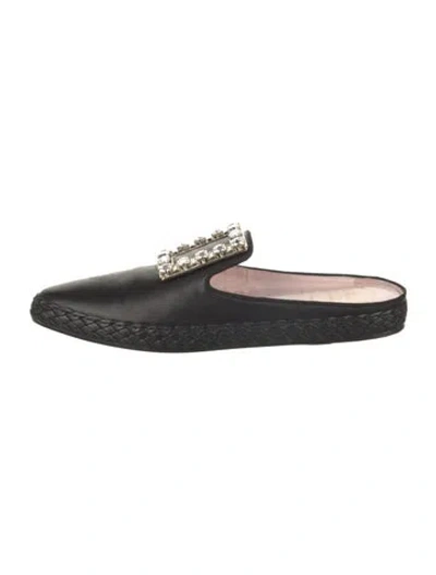 Pre-owned Roger Vivier Leather Crystal Embellishments Mules W/ Tags In Black