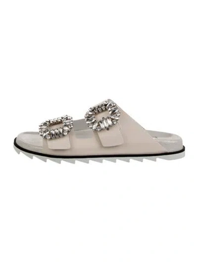 Pre-owned Roger Vivier Leather Crystal Embellishments Mules W/ Tags In White