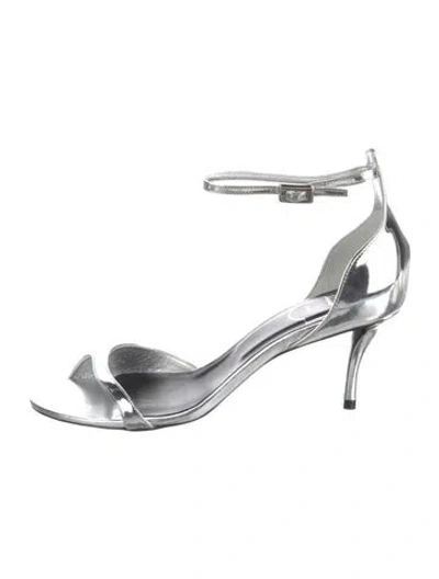 Pre-owned Roger Vivier Leather Crystal Embellishments Sandals W/ Tags In Silver