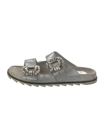 Pre-owned Roger Vivier Leather Crystal Embellishments Slides
