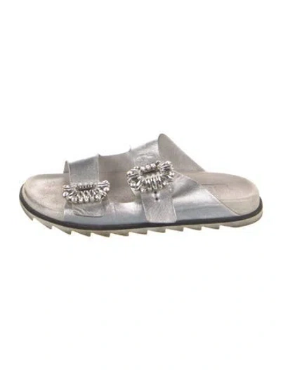 Pre-owned Roger Vivier Leather Crystal Embellishments Slides