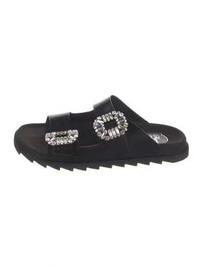 Pre-owned Roger Vivier Leather Crystal Embellishments Slides In Black