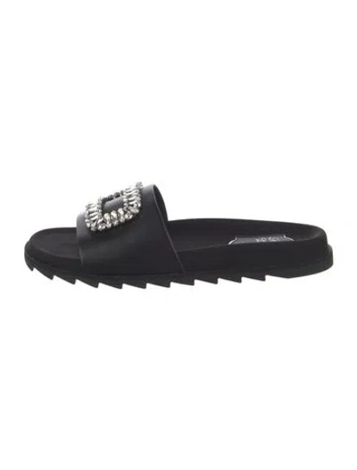 Pre-owned Roger Vivier Leather Crystal Embellishments Slides In Black/blue