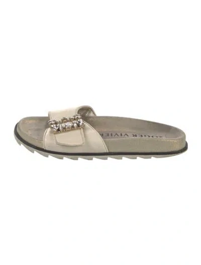 Pre-owned Roger Vivier Leather Crystal Embellishments Slides In Neutrals