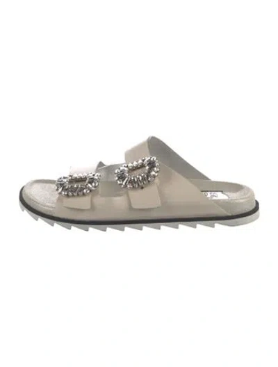 Pre-owned Roger Vivier Leather Crystal Embellishments Slides In Neutrals