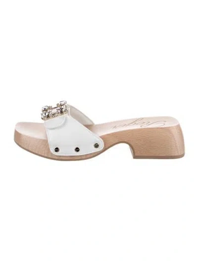 Pre-owned Roger Vivier Leather Crystal Embellishments Slides In Neutrals/white