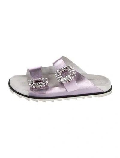 Pre-owned Roger Vivier Leather Crystal Embellishments Slides In Purple