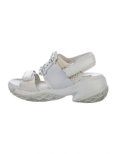 Pre-owned Roger Vivier Leather Crystal Embellishments Slides In White