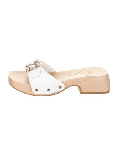 Pre-owned Roger Vivier Leather Crystal Embellishments Slides In White