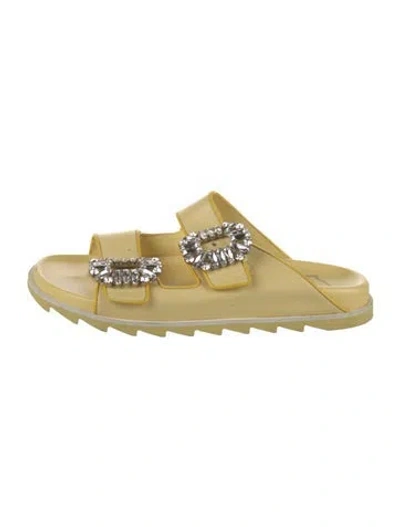 Pre-owned Roger Vivier Leather Crystal Embellishments Slides In Yellow
