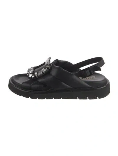 Pre-owned Roger Vivier Leather Crystal Embellishments Slingback Sandals In Black