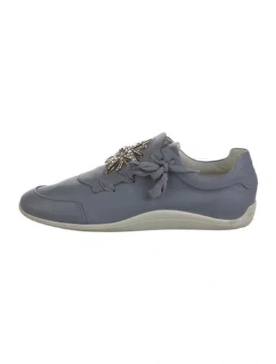 Pre-owned Roger Vivier Leather Crystal Embellishments Sneakers In Blue