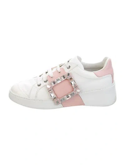 Pre-owned Roger Vivier Leather Crystal Embellishments Sneakers In Pink/white