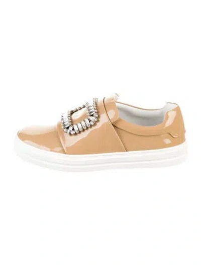 Pre-owned Roger Vivier Leather Crystal Embellishments Sneakers W/ Tags In Neutrals