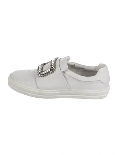 Pre-owned Roger Vivier Leather Crystal Embellishments Sneakers In White