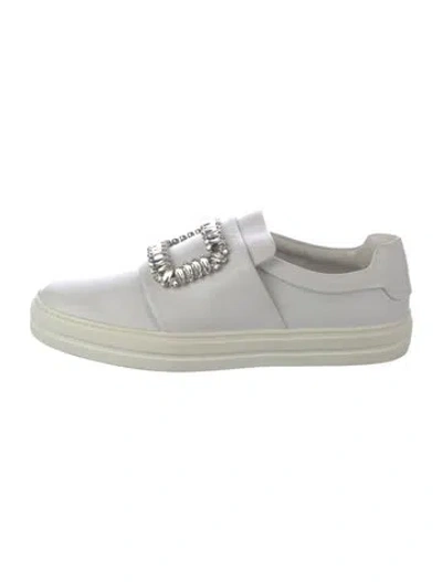 Pre-owned Roger Vivier Leather Crystal Embellishments Sneakers In White