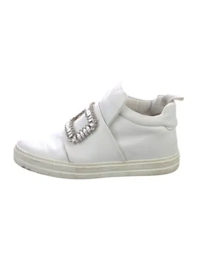 Pre-owned Roger Vivier Leather Crystal Embellishments Sneakers In White