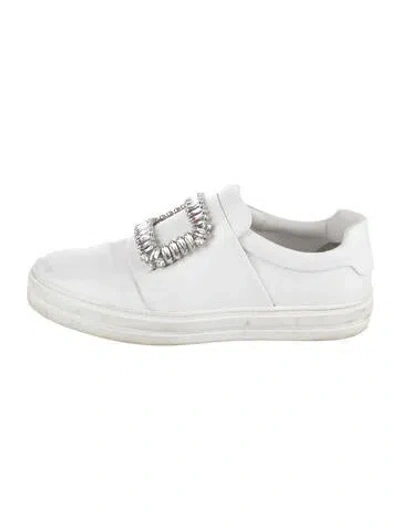 Pre-owned Roger Vivier Leather Crystal Embellishments Sneakers In White