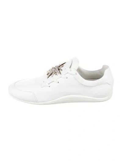 Pre-owned Roger Vivier Leather Crystal Embellishments Sneakers In White