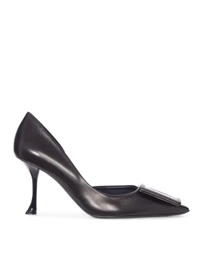 Roger Vivier Leather Décolleté With Tone-on-tone Buckle In Black