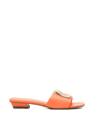 Roger Vivier Leather Flat Sandals In Orange