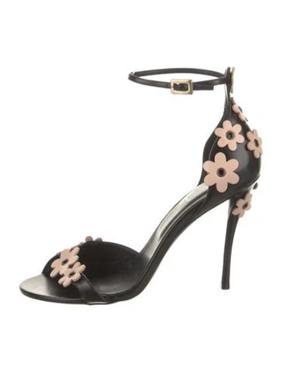 Pre-owned Roger Vivier Leather Floral Print Sandals In Black