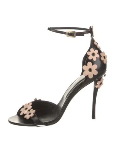 Pre-owned Roger Vivier Leather Floral Print Sandals In Black