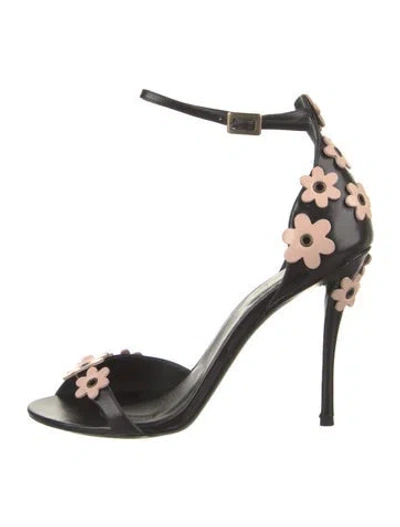 Pre-owned Roger Vivier Leather Floral Print Sandals In Black