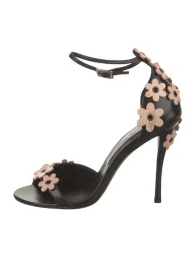 Pre-owned Roger Vivier Leather Floral Print Sandals In Black