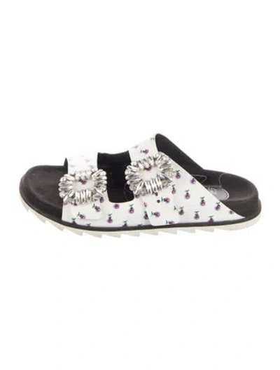 Pre-owned Roger Vivier Leather Floral Print Slides In Black