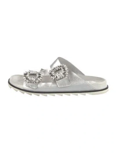 Pre-owned Roger Vivier Leather Glitter Accents Slides