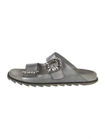 Pre-owned Roger Vivier Leather Glitter Accents Slides