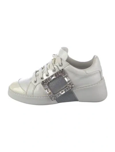 Pre-owned Roger Vivier Leather Glitter Accents Sneakers In Silver/white