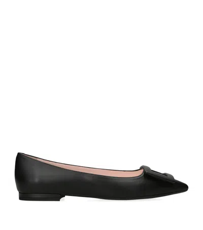 Roger Vivier Gommettine Leather Ballet Flats With Tonal Buckle In Black
