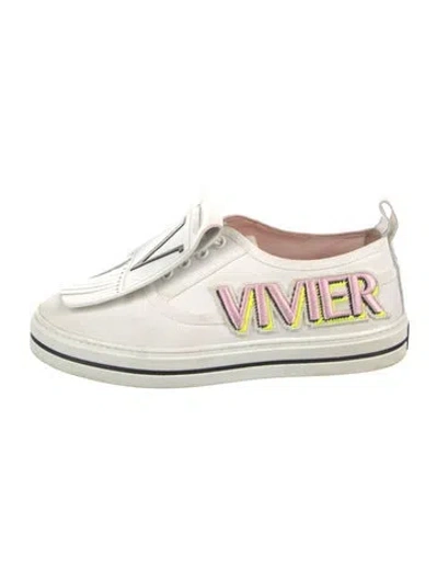 Pre-owned Roger Vivier Leather Graphic Print Sneakers In White