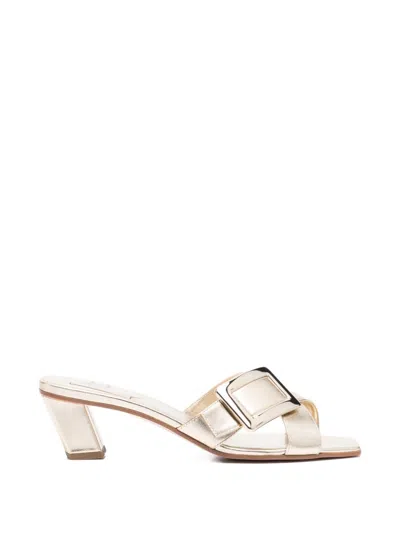 Roger Vivier 45mm Metallic Leather Mules In Gold