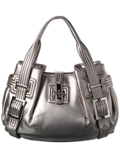 Roger Vivier Leather Hobo Bag In Silver