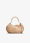 Roger Vivier Leather Hobo Top Handle Bag In Beige