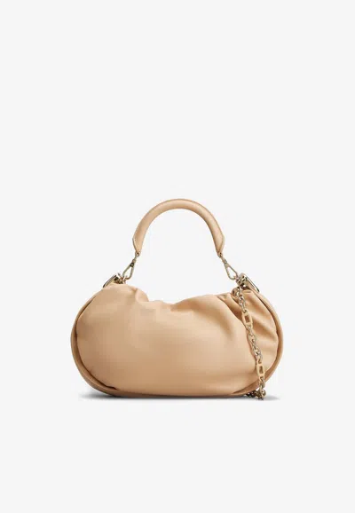 Roger Vivier Leather Hobo Top Handle Bag In Beige