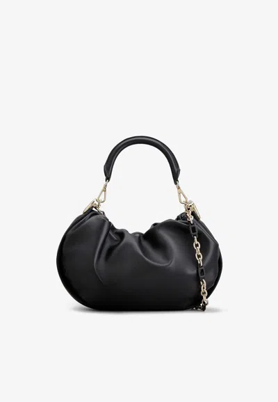 Roger Vivier Leather Hobo Top Handle Bag In Black