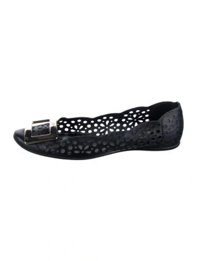Pre-owned Roger Vivier Leather Lace Pattern Ballet Flats In Black/white