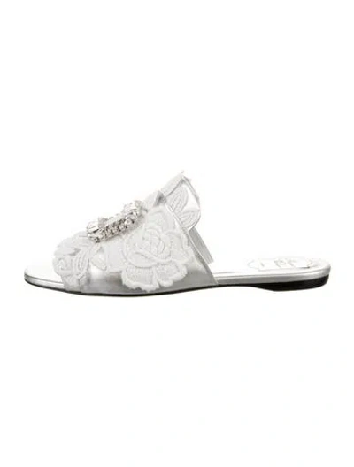 Pre-owned Roger Vivier Leather Lace Pattern Mules In White