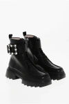Roger Vivier Leather Lace-up Booties With Jeweled Buckle In Black