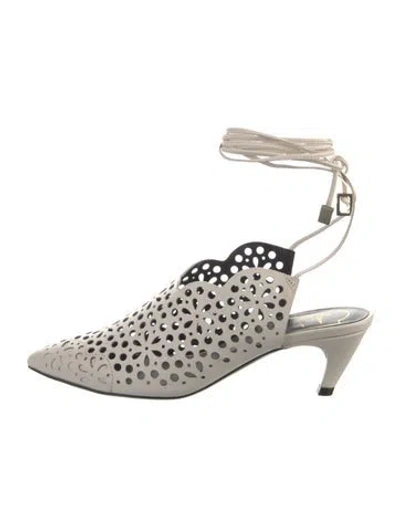 Pre-owned Roger Vivier Leather Lasercut Accents Slingback Pumps In White
