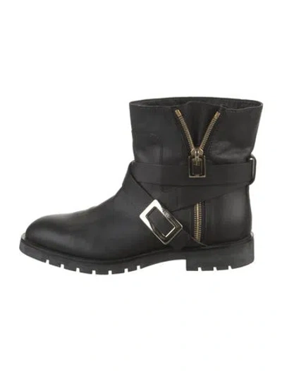 Pre-owned Roger Vivier Leather Leather Trim Embellishment Moto Boots In Black